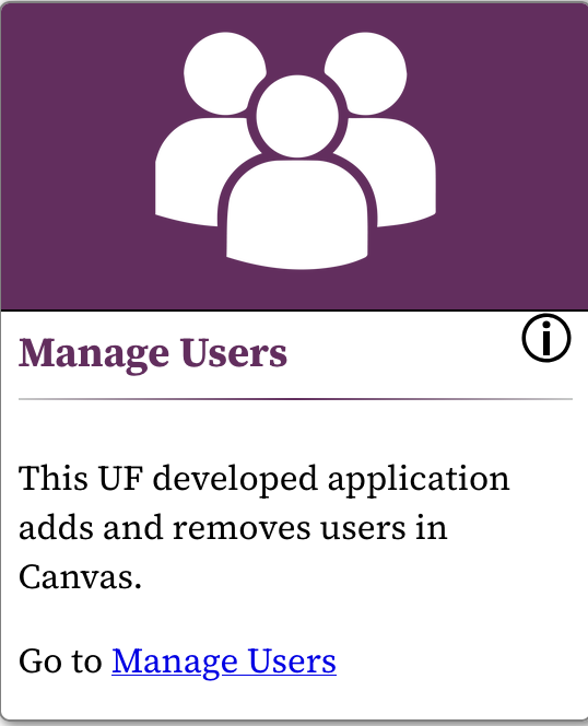 Manage Users tool card in Canvas