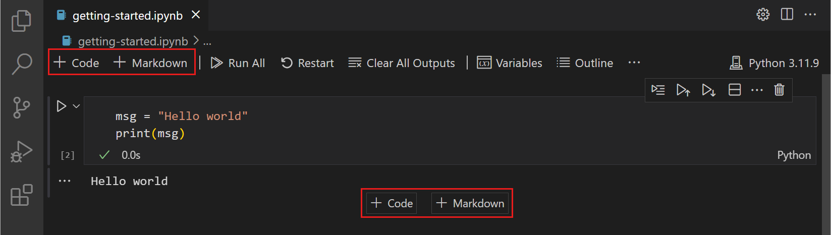 Adding code and Markdown cells