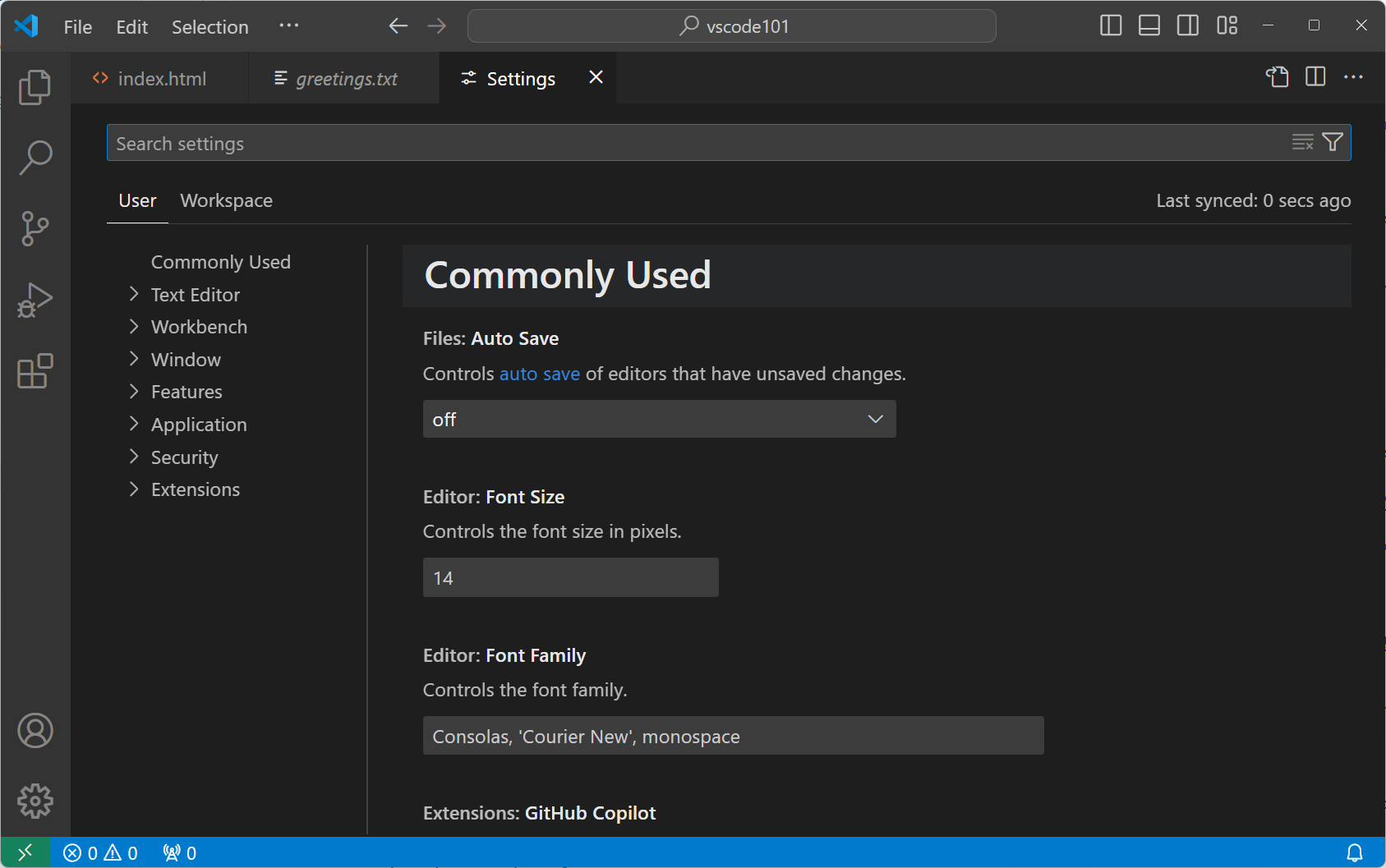 Settings editor