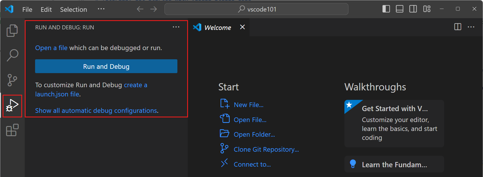 Side Bar showing the file Explorer