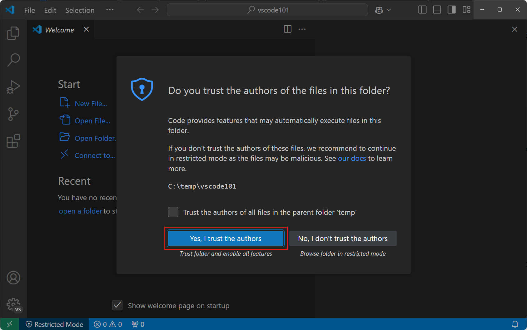 Workspace Trust dialog